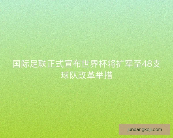 国际足联正式宣布世界杯将扩军至48支球队改革举措